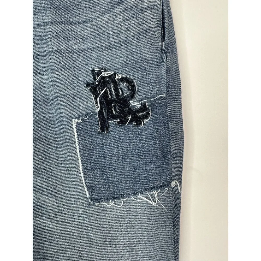 Lauren Ralph Lauren Jeans Women's 6 Patchwork Relaxed‎ Tapered Denim Estate Blue